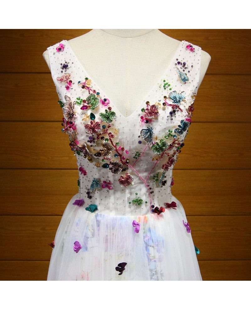 A-line V Neck Tulle Floor Length Dress main image 1