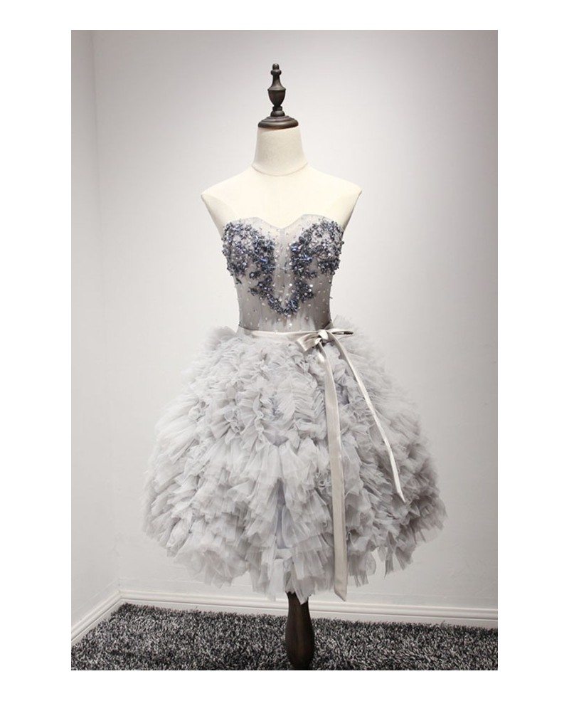Dusty Ball-gown Sweetheart Short Tulle Homecoming Dress With Cascading ...