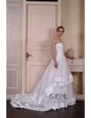 Ball-Gown Strapless Court Train Satin Organza Wedding Dress With Pleated Trim