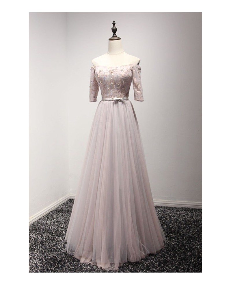 A Line One Shoulder Split Floor Length Tulle Prom Dress LBQ0817