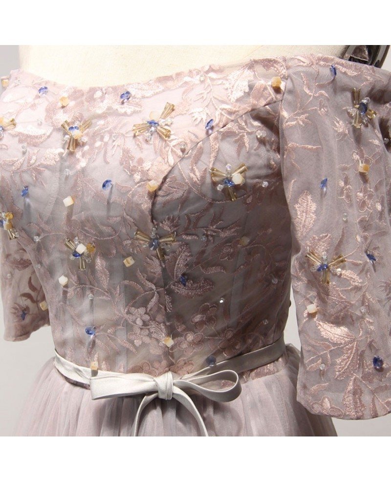 Two Pieces A Line Off the Shoulder Tulle Yellow Prom Dresses with Appliques LBQ2524 main image 1