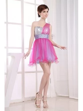 A-line One-shoulder Short Tulle Prom Dress With Sequins