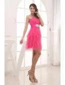 A-line Strapless Short Tulle Prom Dress Dress With Cascading Ruffle