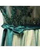 Green A-line Scoop Neck Floor-length Tulle Prom Dress With Appliques Lace