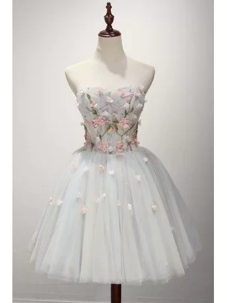 Blue Ball-gown Sweetheart Short Tulle Homecoming Dress With Flowers