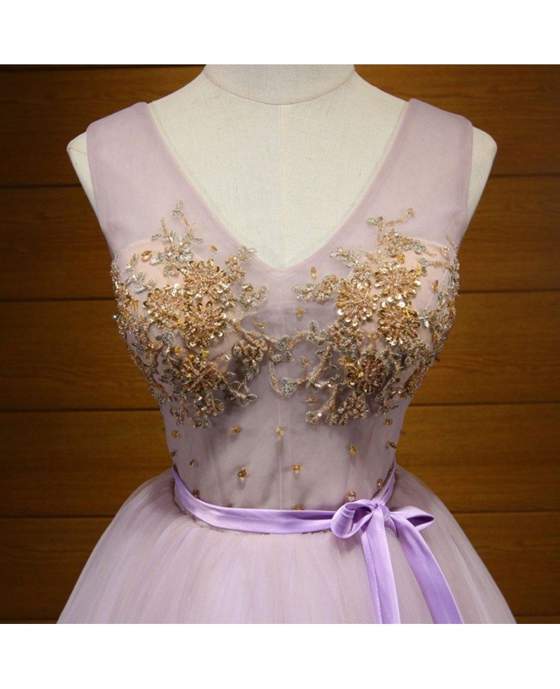 Ball-Gown/Princess V-Neck Short Tulle Homecoming Dress With Sequins