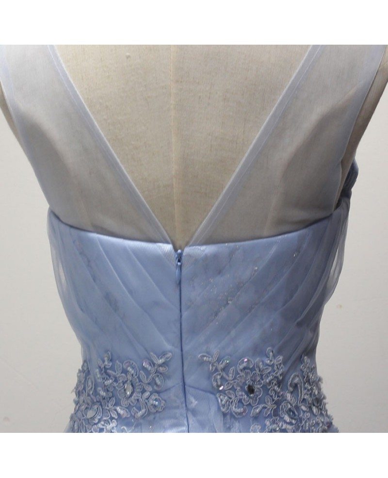 Princess V-Neck Floor-length Tulle Prom Dresses Sky Blue main image 0