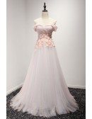 Feminine Ball-gown Off-the-shoulder Floor-length Tulle Wedding Dress With Appliques Lace