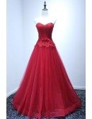 Red Ball-gown Sweetheart Floor-length Tulle Wedding Dress With Appliques Lace