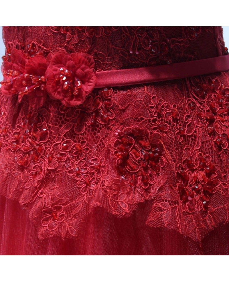 Red Ball-gown Sweetheart Floor-length Tulle Wedding Dress With ...