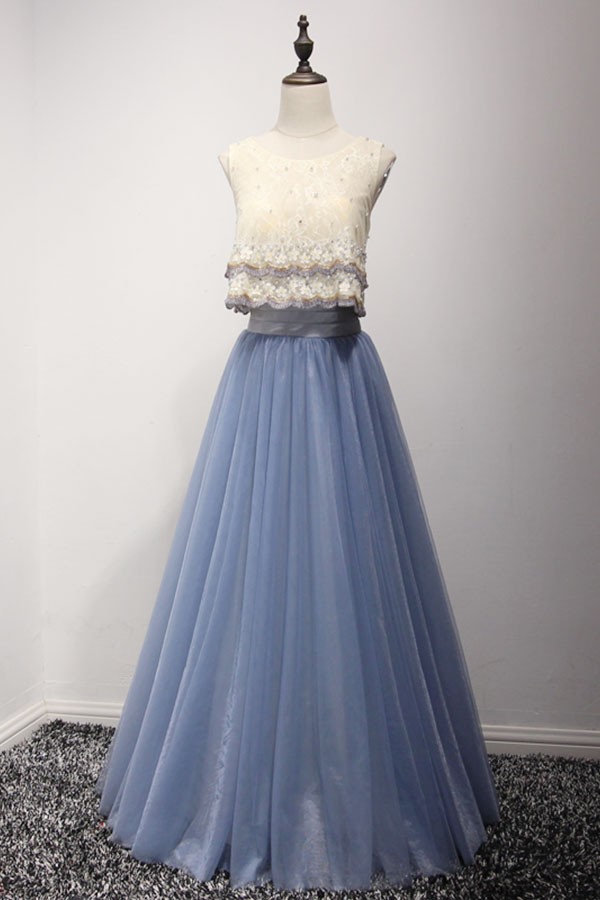 A-Line Scoop Floor Length Short Tulle Prom Dress/Evening Dress   fg2691