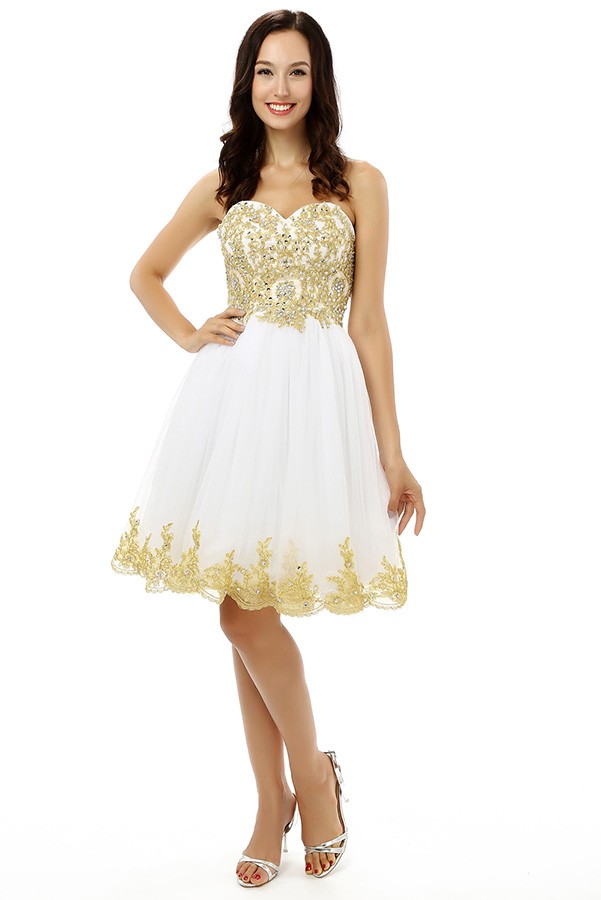 White A-line Sweetheart Knee-length Prom Dress #YH0095 $170 - GemGrace.com