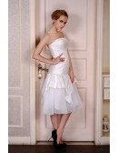 A-Line Strapless Tea-Length Satin Tulle Wedding Dress With Pleated