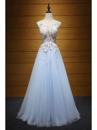 Exquisite Ball-gown V-neck Floor-length Tulle Prom Dress With Beading