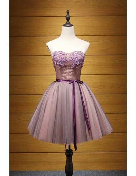 Purple Ball-gown Sweetheart Short Tulle Homecoming Dress With Beading # ...
