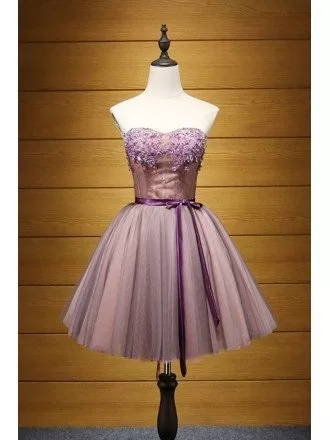 Purple Ball-gown Sweetheart Short Tulle Homecoming Dress With Beading