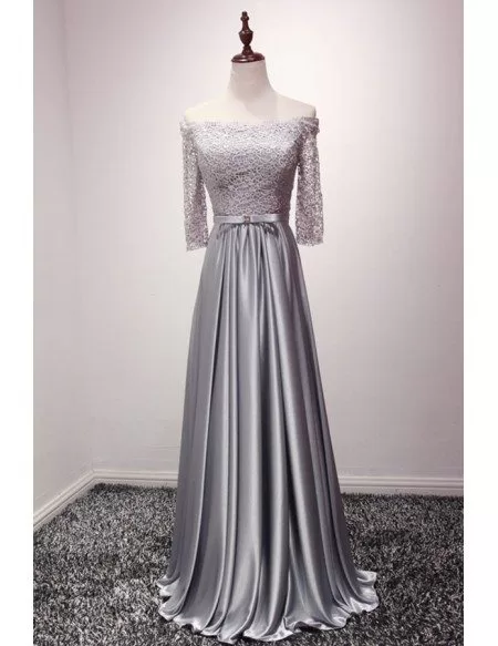 Bow Off-the-Shoulder Floor-length A-Line Satin Dress Terracotta