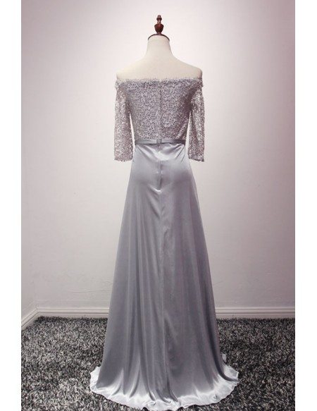Bow Off-the-Shoulder Floor-length A-Line Satin Dress Jade main image 0