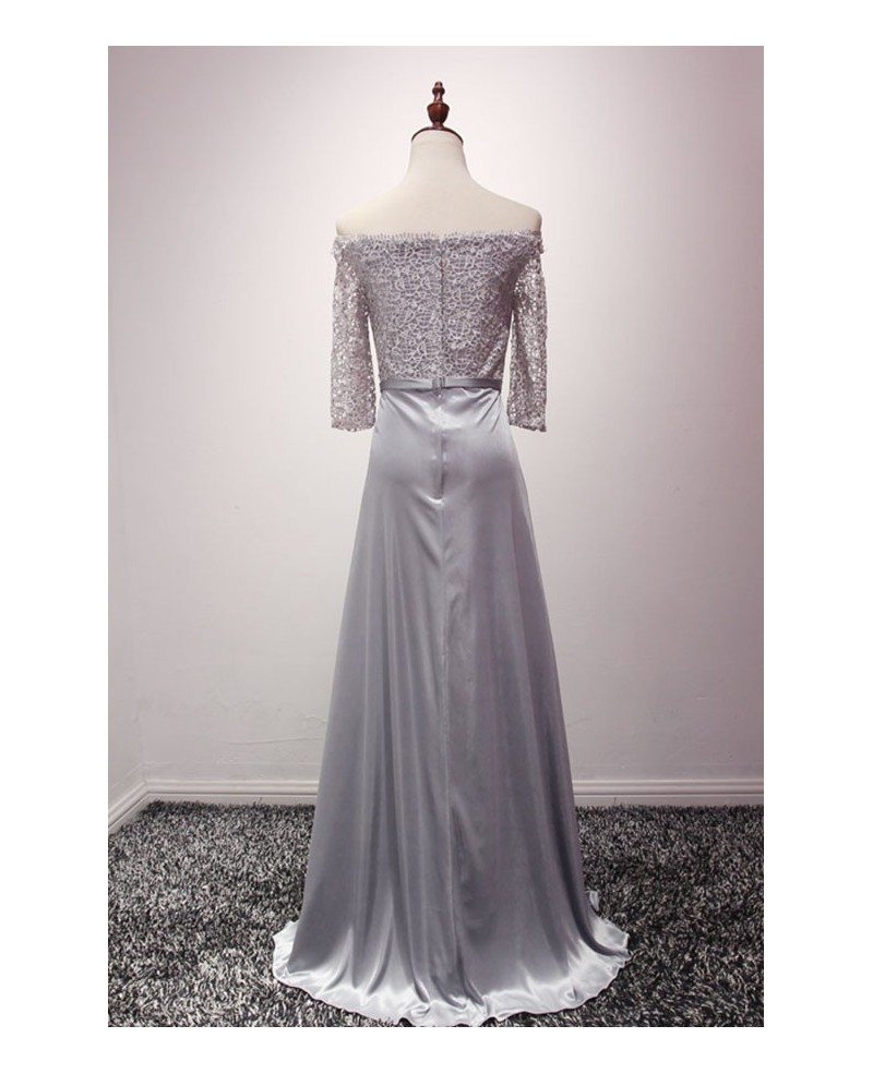 Elegant A-Line Off the Shoulder Long Sleeve Lace Up Floor-Length Prom Dress main image 1