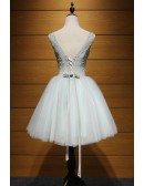 Mint Green Ball-gown V-neck Short Tulle Homecoming Dress With Beading