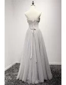 Dusty A-line Sweetheart Floor-length Tulle Prom Dress With Beading