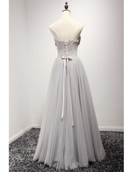 Dusty A-line Sweetheart Floor-length Tulle Prom Dress With Beading