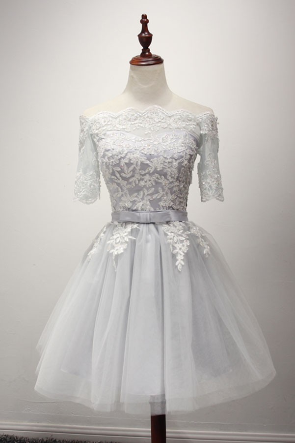 Vintage Lace Off The Shoulder A Line Short Prom Dress White Formal 6th Grade Homecoming Dress cc3482 main image 1