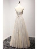 Champagne A-line Sweetheart Floor-length Tulle Prom Dress With Beading