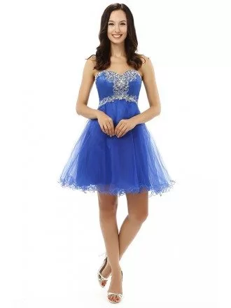 Royal-blue A-line Sweetheart  Knee-length Prom Dress