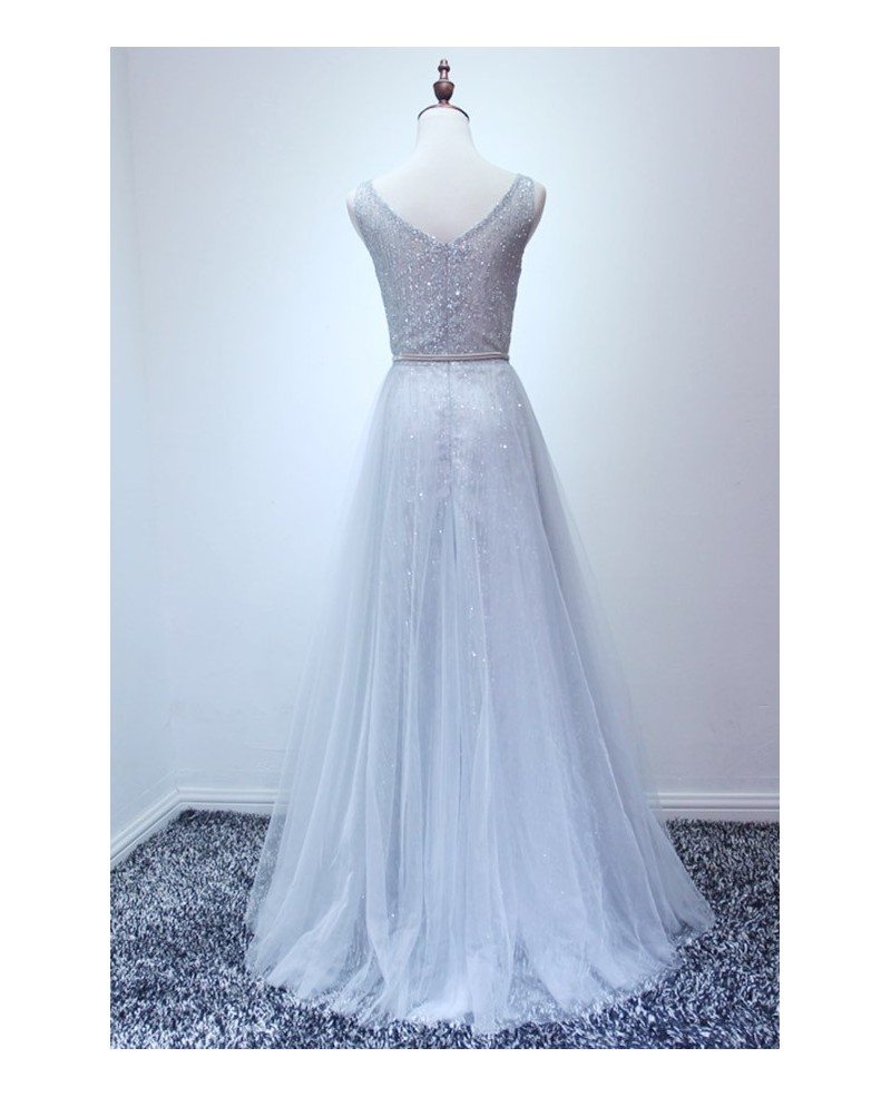Elegant A-line V-neck Floor-length Tulle Prom Dress With Beading #AY095 ...