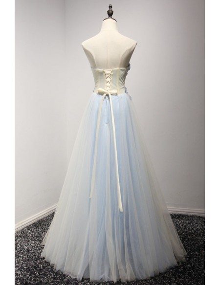 Romantic A-line Sweetheart Floor-length Tulle Prom Dress With Flowers