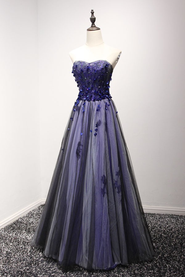 Glamorous A-line Sweetheart Neck Sleeveless Pleated Tulle Floor Length Prom Dress