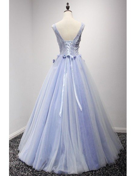Dreamy Ball-gown V-neck Floor-length Tulle Wedding Dress With Beading