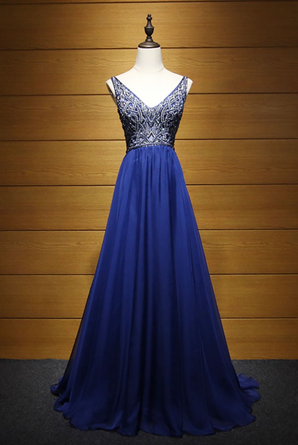 Glamour A-line V-neck Floor-length Tulle Prom Dress With Beading #AY106 ...