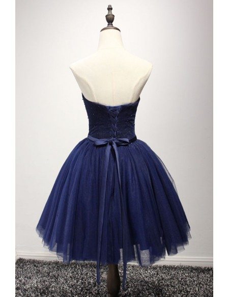 Navy Ball-gown Sweetheart Short Tulle Homecoming Dress With Beading # ...