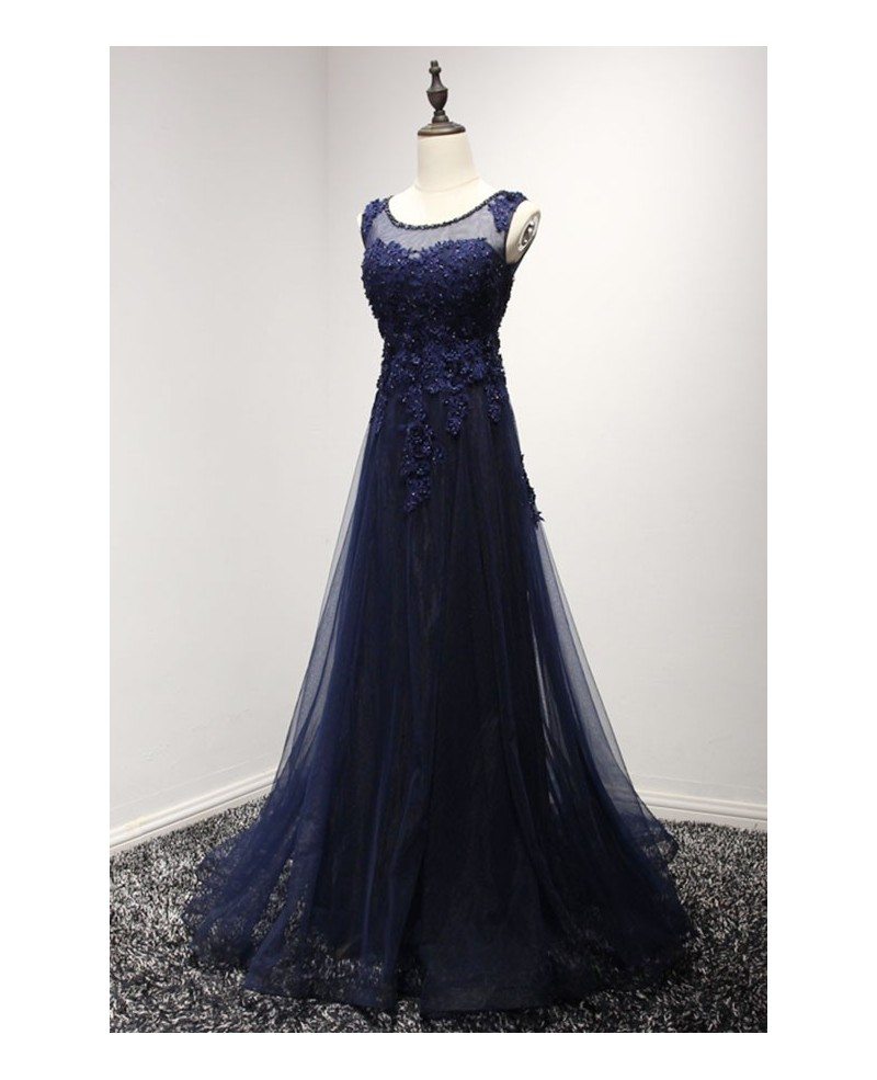 Silver Scoop A Line Beading Tulle Prom Dress Silver Scoop A Line Beading Tulle Prom Dress