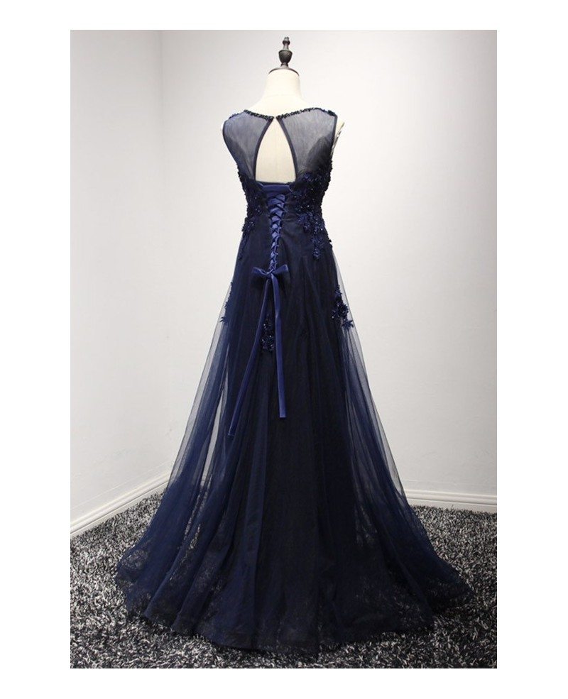 Silver Scoop A Line Beading Tulle Prom Dress Silver Scoop A Line Beading Tulle Prom Dress