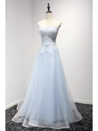 Romantic A-line Sweetheart Floor-length Tulle Prom Dress With Lace