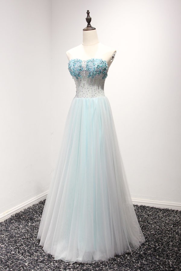 Princess A-line Sweetheart Floor-length Tulle Prom Dress With Beading # ...