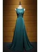 Gorgeous A-line Scoop Neck Sweep Train Satin Prom Dress With Beading