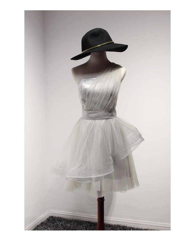 One-Shoulder Tulle Homecoming Dress with Rhinestone