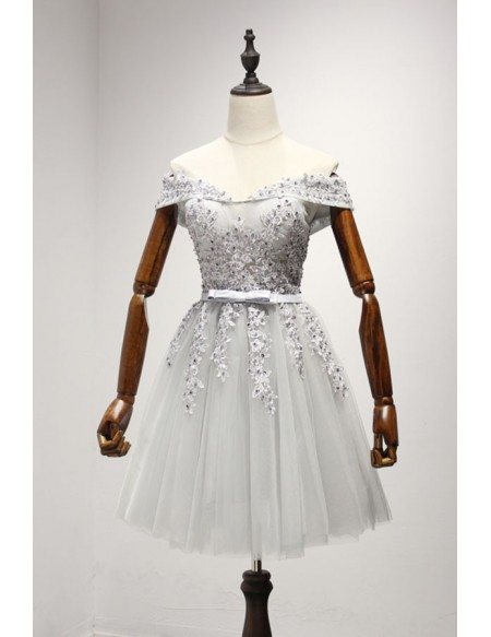 Grey A-line Off-the-shoulder Short Tulle Homecoming Dress With ...