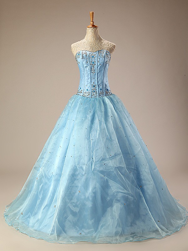 Ball Gown Long Sequined Embroidered Blue Wedding Dress #CH0007 $239 -  GemGrace.com