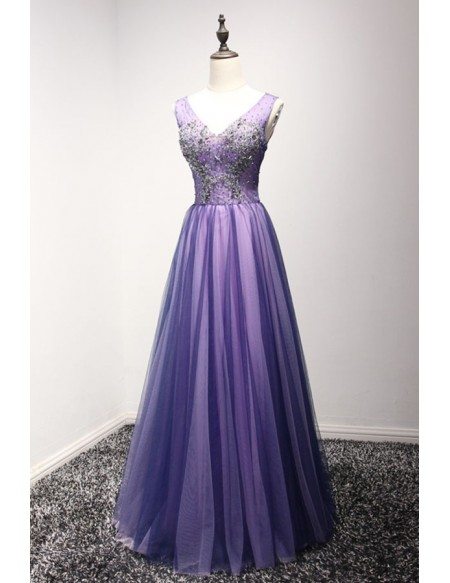 Stunning A-line V-neck Floor-length Tulle Prom Dress With Beading # ...