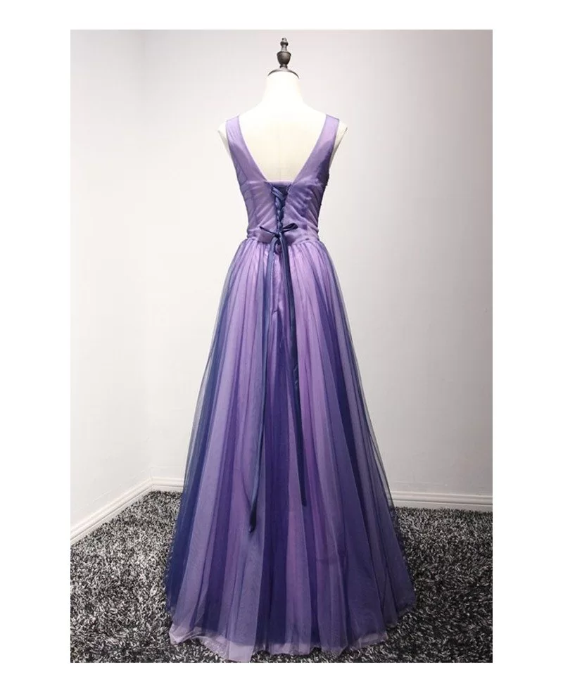 Stunning A-line V-neck Floor-length Tulle Prom Dress With Beading # ...