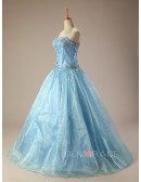 Ball Gown Long Sequined Embroidered Blue Wedding Dress