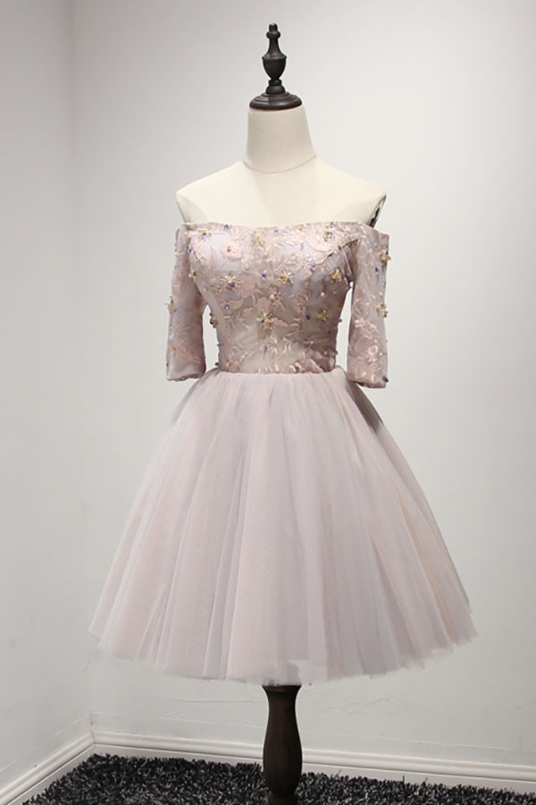 Cute Ball Gown Square Neckline Short Sleeves Short Homecoming Dress C412 main image 0