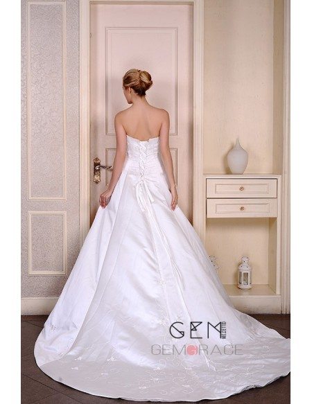 Ball-Gown Strapless Court Train Satin Wedding Dress With Beading