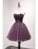 Purple Ball-gown Sweetheart Short Tulle Homecoming Dress With Appliques Lace