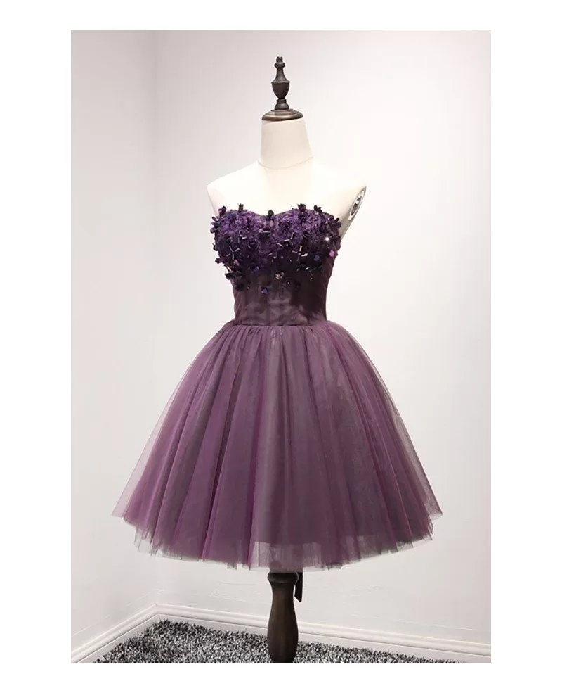 Purple Ball-gown Sweetheart Short Tulle Homecoming Dress With Appliques ...